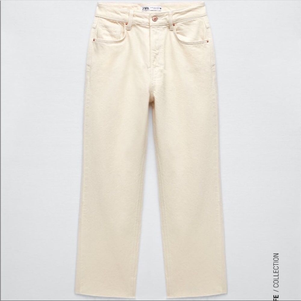 Zara ecru high waisted straight leg jeans